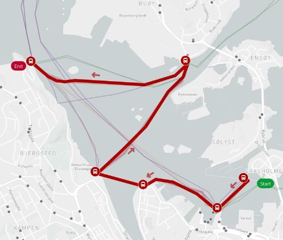 Fra Roaldsøy kjører vannbussen videre til Kallhammeren der ruten ender.