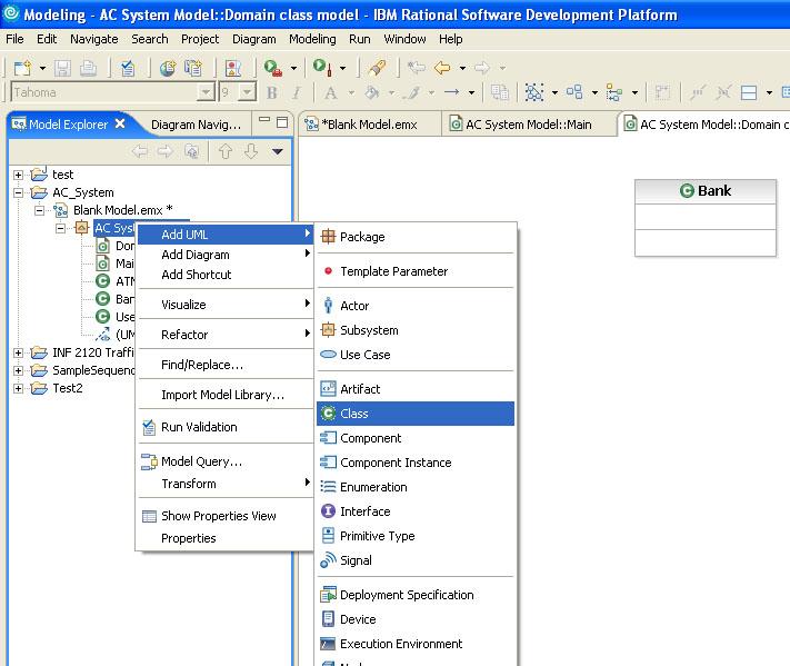 Adding a class to your model (1) Classes can be added from the Model explorer field: 1.