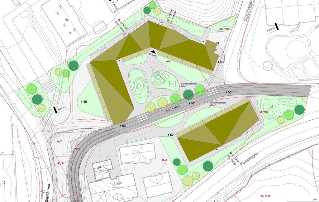 4 METODE OG FORUTSETNINGER 4.1 SITUASJON På tomten er det planlagt å bygge 4 boligbygg med totalt 63 boenheter.