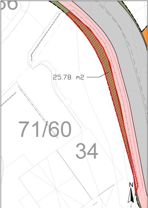 Dette for å håndtere breddeutvidelsen av Skogveien samt etablering av fortau. Inngrepet berører et hagegjerde og noe plenareal.