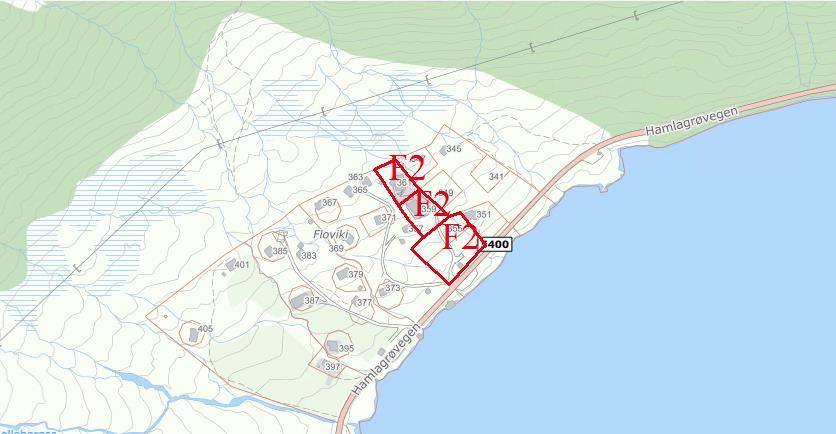 Område: FLODVIKA -HAMLAGRØ (F2).Gnr./bnr:240/71. Formål i gjeldande kommuneplan: LNFR. Planlagd ny arealbruk: Fritidsbustader.