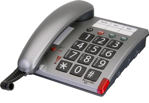 PowerTel 46 - Telefon med store knapper og rep. tast.