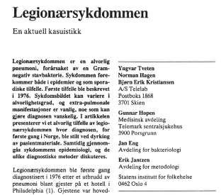 Vann i røret Legionella, erfaringer fra Telemark