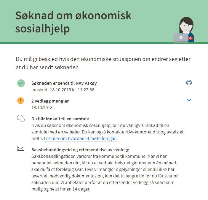 Kvitteringssiden: Søker får bekreftelse på hvilket NAV-kontor søknaden er sendt til.