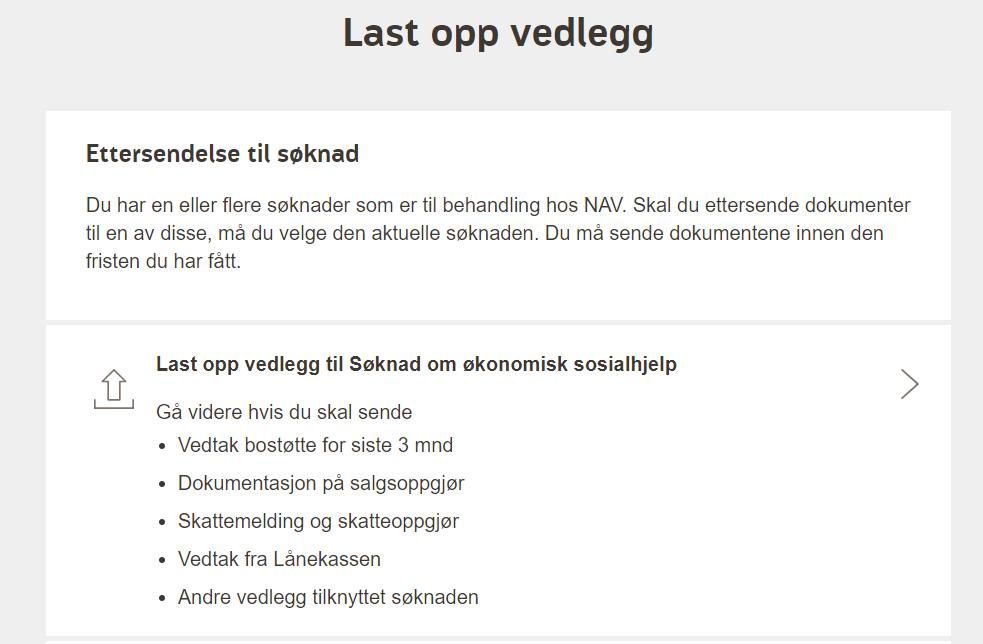 Under Dine saker på DittNAV kan søkeren ettersende vedlegg til