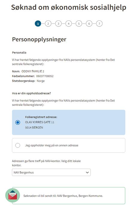 Systemet preutfyller personopplysninger vi allerede har om søkeren, for eksempel: navn, adresse, statsborgerskap, arbeidsgiverforhold, andre ytelser i NAV og