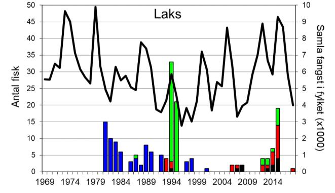 Skjel 2018 FANGST OG SKJELPRØVAR I JOSTEDØLA Fangststatistikk I perioden 1969-2018 var gjennomsnittleg årsfangst 144 sjøaurar (snittvekt 1,7 kg) og 5 laks (snittvekt 5,5 kg).