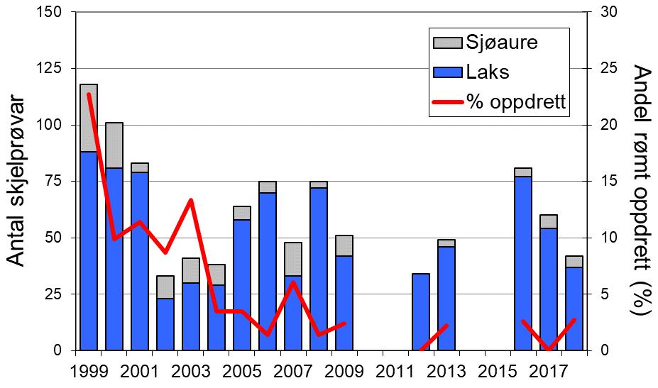 Fangsten i 2018, på 159 fisk (snittvekt 1,3 kg), er eit unntak frå dette, sidan dette er den beste fangsten sidan 2007.