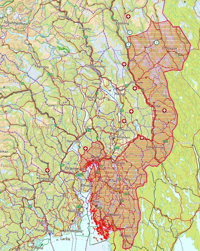 Protokoll for møte i Rovviltnemnda 12. august 2019 Side 12 av 17 Figur 2. Avgang av ulv i Sør-Norge siden 1. oktober 2018. Skravert område viser norsk forvaltningsområde for ulv (norsk ulvesone).