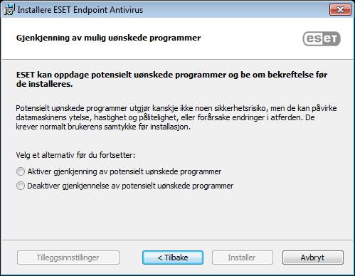 Etter installasjonen er fullført, blir du bedt om å aktivere ESET Endpoint Antivirus. Avansert installasjon (.