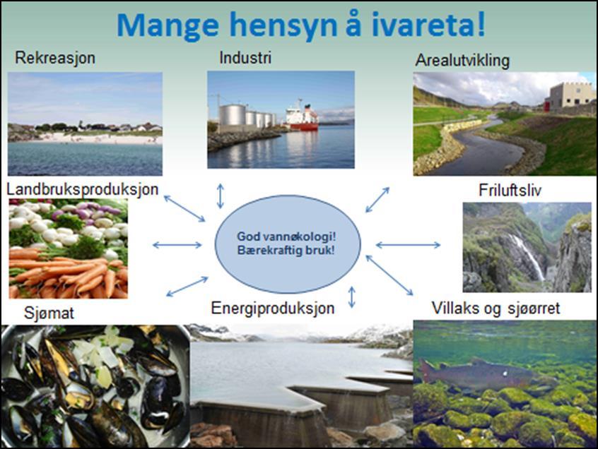 Samfunnsinteresser Drikkevann, kommunalt og privat Matproduksjon (jordbruksprodukter) Energiproduksjon Byutvikling positiv utvikling av by/tettsted Transport og infrastruktur Rekreasjon og