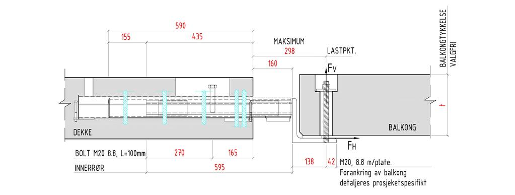 ENHET M/STÅLVINKEL FOR OPPADRETTET LAST Bruddgrenselast vertikalt (kraft oppover): FV = 35kN. Forutsetter lastpunkt som vist.