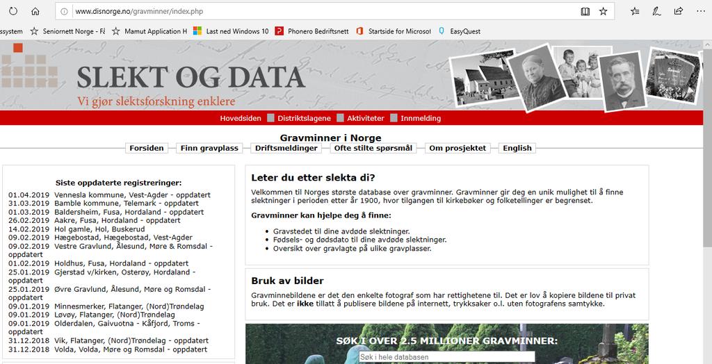 Bruk av Gravminner Når du skal finne et gravsted og er inne på første siden til Slekt og Data så må du rulle deg et stykke ned på siden for å finne Gravminnebasen http://www.disnorge.