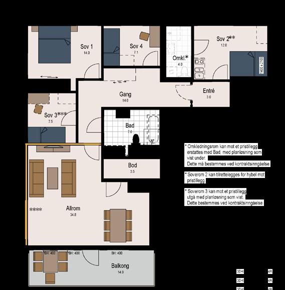 5-roms 115 kvm BRA Hovedsoverom leveres med skyvedørsgarderobe Integrerte hvitevarer på kjøkken Downlights på bad og i entré