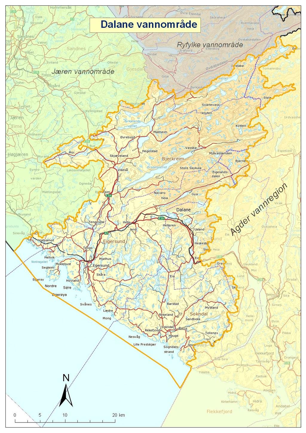 2.1. Vannområdet vårt Vannområdet består av 4 kommuner; Eigersund, Bjerkreim, Sokndal og Lund. Mindre arealer av Gjesdal, Sirdal og Hå kommuner inngår i vannområdet. Totalarealet er 1723 km2.