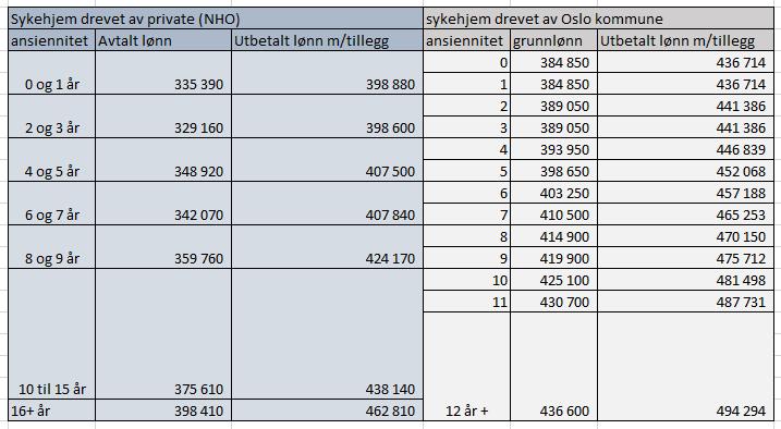 Helsefagarbeidere Sykehjem drevet av private (NHO-medlemmer) utenfor Oslo sysselsetter 386 årsverk i stilling som helsefagarbeidere.