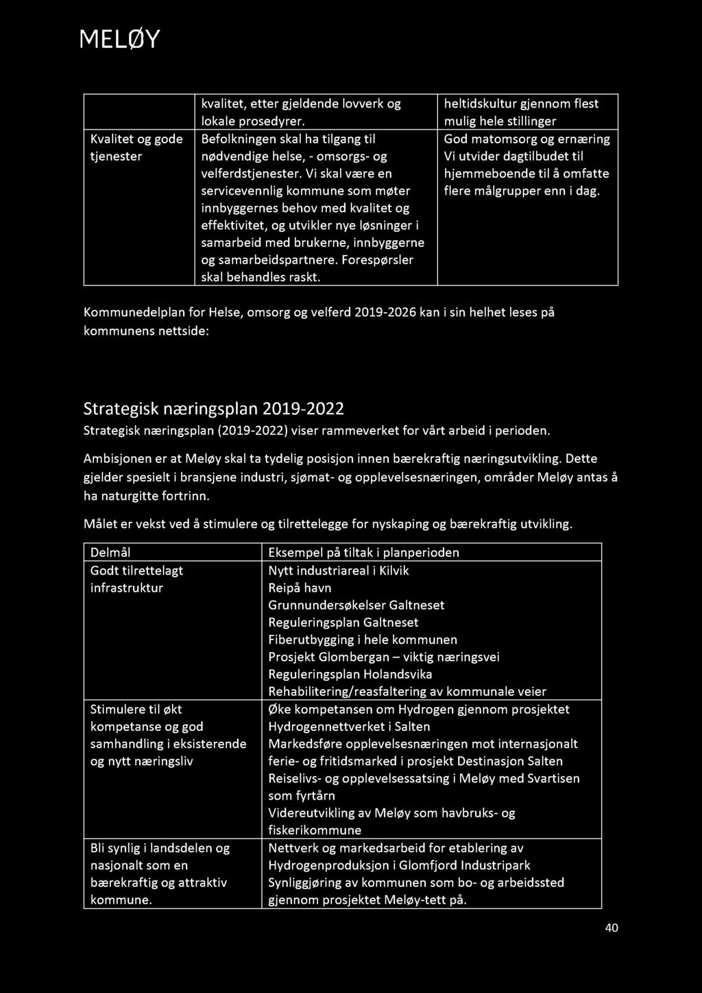 Rådmannens forslag til B udsjet t 2020 og økonomiplan for Meløy kommune 2020 2023 Kvalitet og gode tjenester kvalitet, etter gjeldende lovverk og lokale prosedyrer.