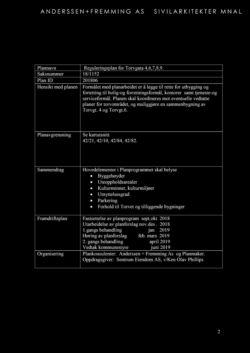 Plannavn Reguleringsplan for Torvgata 4,6,7,8,9.