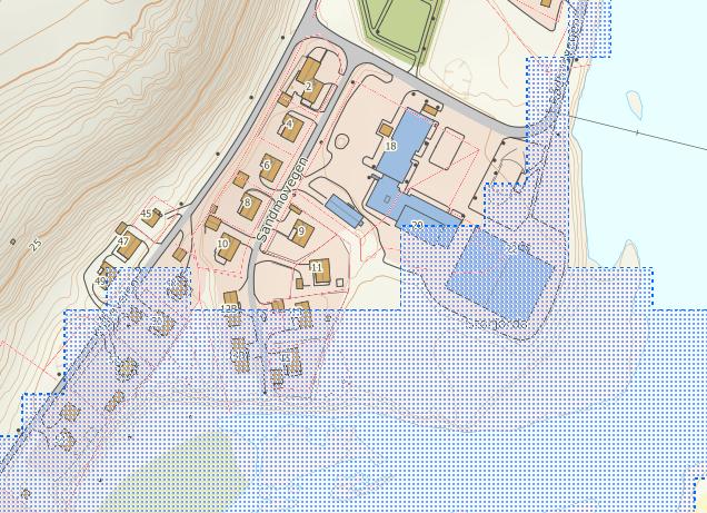 6.4.2 Risikoforhold 5 oversvømmelse Figur 25 Aktsomhetsområde for flom. Kilde: NVE Atlas. Store deler av planområdet omfattes av aktsomhetsområde for flom iht. NVE s aktsomhetskart.