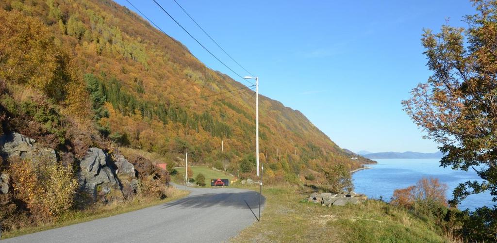 Foto frå midt i planområde (kommuneveg) frå sør mot nord. Foto frå snuplass.