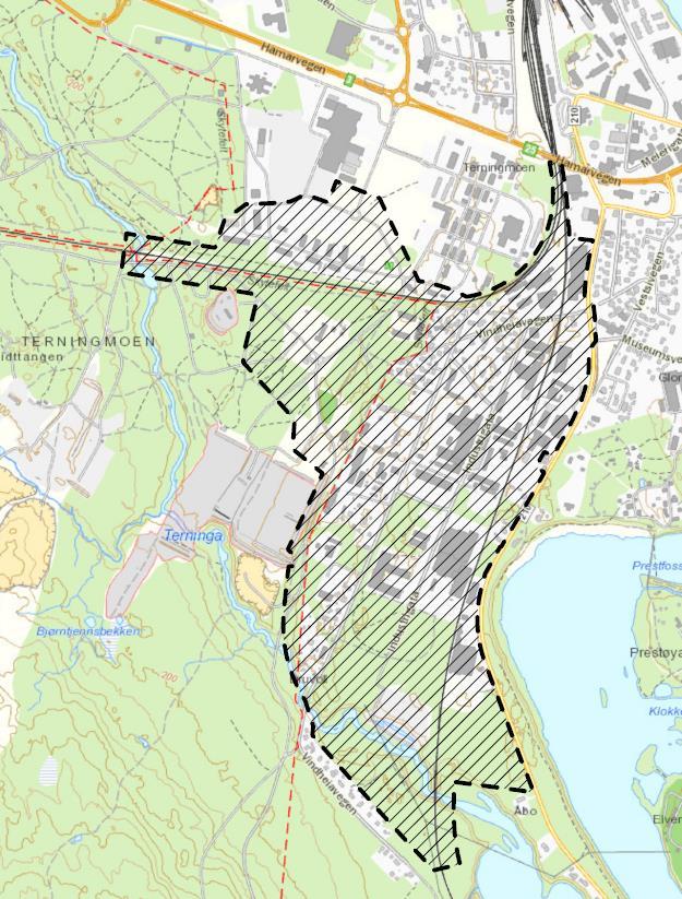 6 av 27 1.2 Planområdet 1.2.1 Beliggenhet og avgrensning Området som det varsles oppstart av planarbeid for er skravert i figuren til høyre.