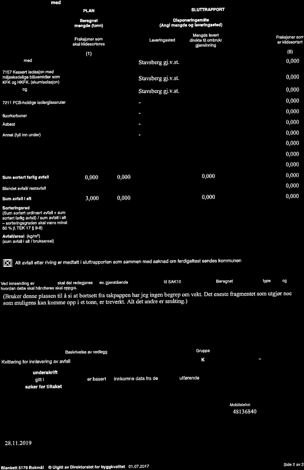 Detaljert sluttrapport med avfallsplan flora.) 7156 Avfall med ftalater [PVC eller vin l 7157 Kassert isolasjon med miljøskadefige blåsemldler som KFK og HKFK.