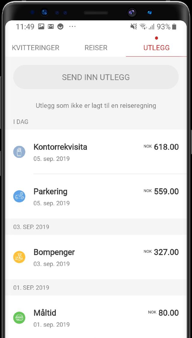 Send inn utlegg Utlegg som ikke tilhører til en reiseregning finner du