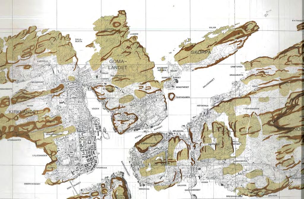 TOPOGRAFI OG HISTORIE Kristiansund kommune består fire øyer: Innlandet, Kirkelandet, Gomalandet, Nordlandet og Frei. Historisk har byen vokst fram fra den gode havna i sundene mellom øyene.