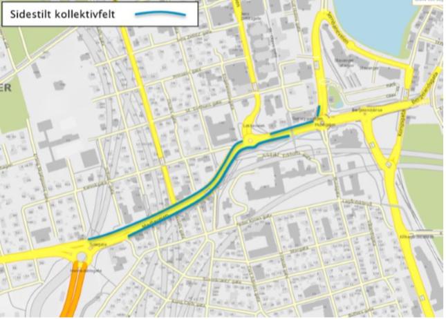 Utvalgssakens nummer: Side 7 av 7 Figur 5: Illustrasjon som viser hvor skiltplanene foreslår kollektivfelt. Kilder Kolumbus, 2019, passasjertall fått fra Jan Owe Bjørnsen.