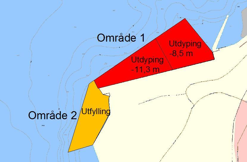 KARTLEGGING AV FORURENSEDE SEDIMENTER 7 Figur 4. Høyeste tilstandsklasse registrert i sedimentene i tiltaksområde. Høyeste tilstandsklasse i område 1 er klasse V.