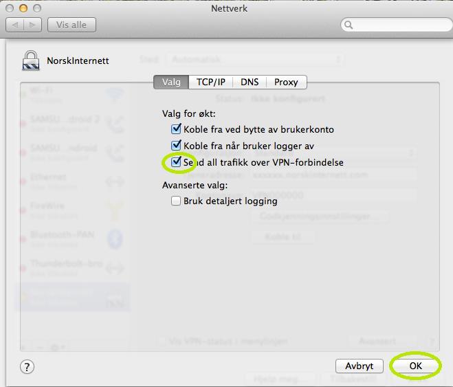 8. Kryss av for valget «Send all trafikk