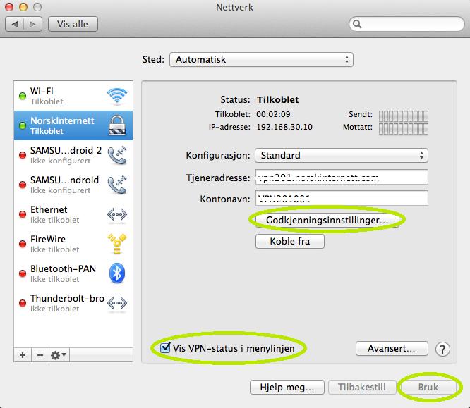 10. Kryss av for valget «Vis VPN-status i menylinjen». 11.