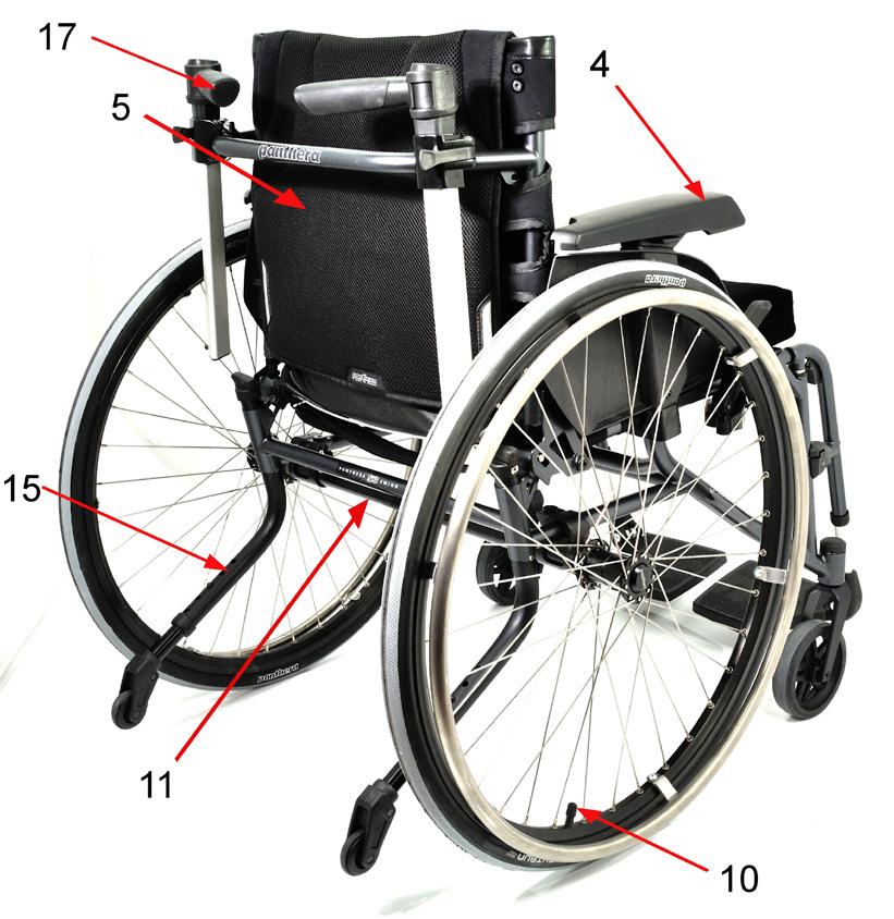 Hurtigkoblingsbolt (quick release) 10. Luftventil 11. Bakaksel 12. Svinghjul 13.