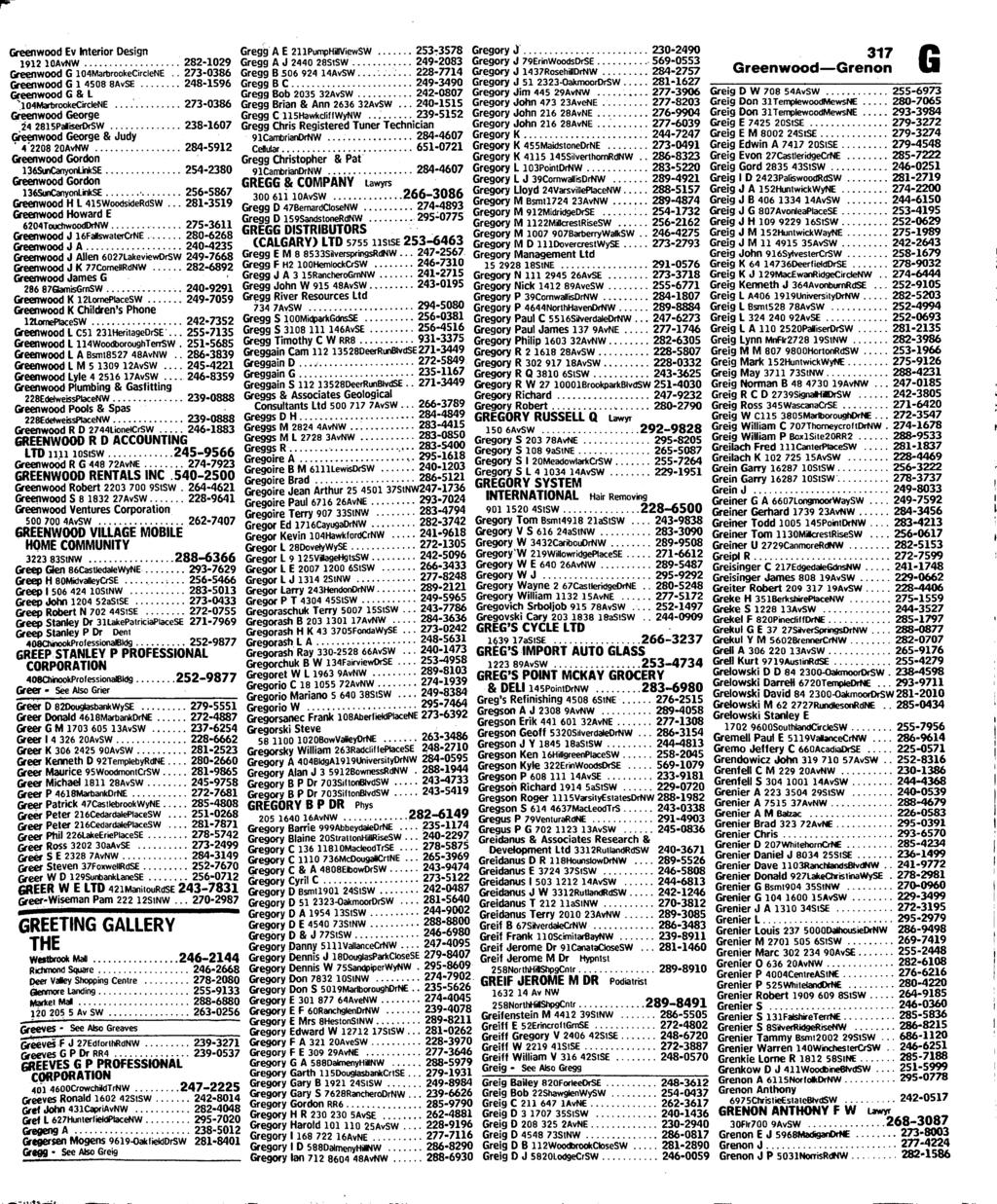 Greenwood Ev Interior Design Gregg A E 2llPutTipHiiiviewSW 253t3578 Gregory J 230-2490 317 1912 loavnw 282-1029 Gregg A J 2440 28StSW 249-2083 Gregory J 79ErinWoodsDrSE 569-0553 Oeenwood G