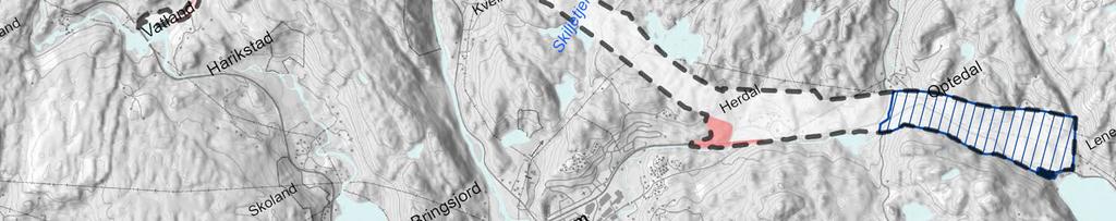 for dagens kryss mellom E39 og Fv 4062 Opsalveien til området der dagens E39 møter lokalvegen Vestre Høylandsvei like vest for