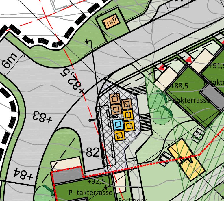 Renovasjon og trafo Renovasjonsområdet, R1 (i vedtatt plan), er tatt ut av plankartet og er erstattet av et bestemmelsesområde (#2).