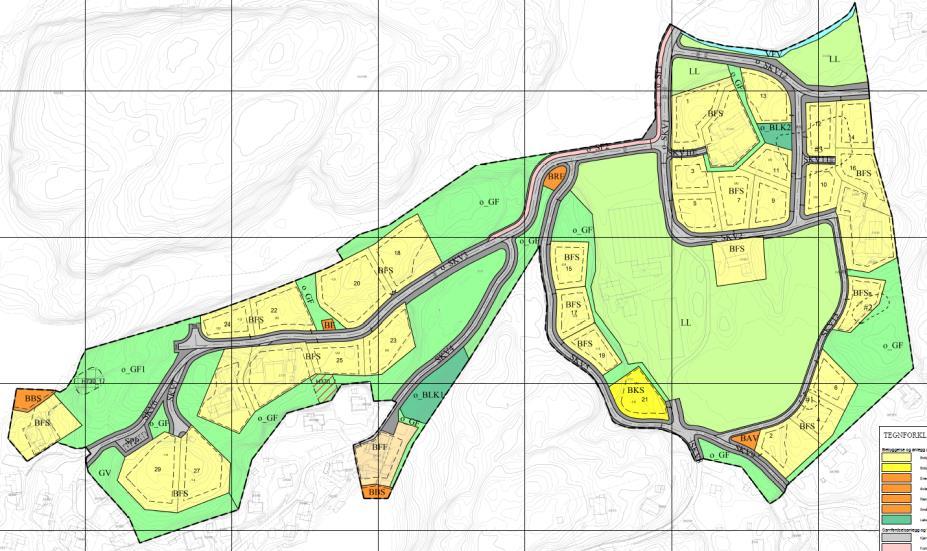 en forenklet konsekvensvurdering (vedlegg 1-7). Det foreslås å regulere frittliggende boligbebyggelse. Unntaksvis reguleres tomt 21 til konsentrert boligbebyggelse.