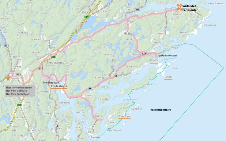 Bilturer/ Road trips Risør- & Kragerørunden På runden kan dere besøke to flotte sørlandsbyer, ta norges eldste bilferje i tre og besøke Den Lille Dyrehage med norges største tropiske regnskog.