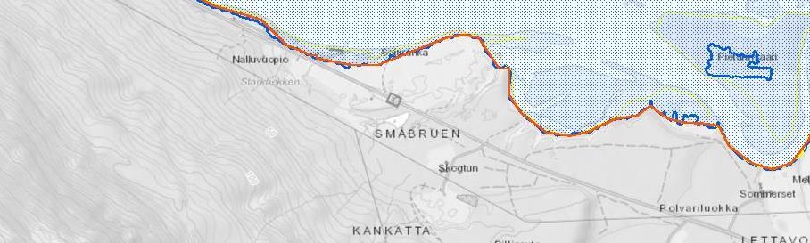 Fig. 15. Oppskyllingshøyde for flodbølge som følge av fjellskred på Nordnes. Figur 16. Snøskred og steinsprang (NGI) aktsomhetsområde https://gis3.nve.no/link/?