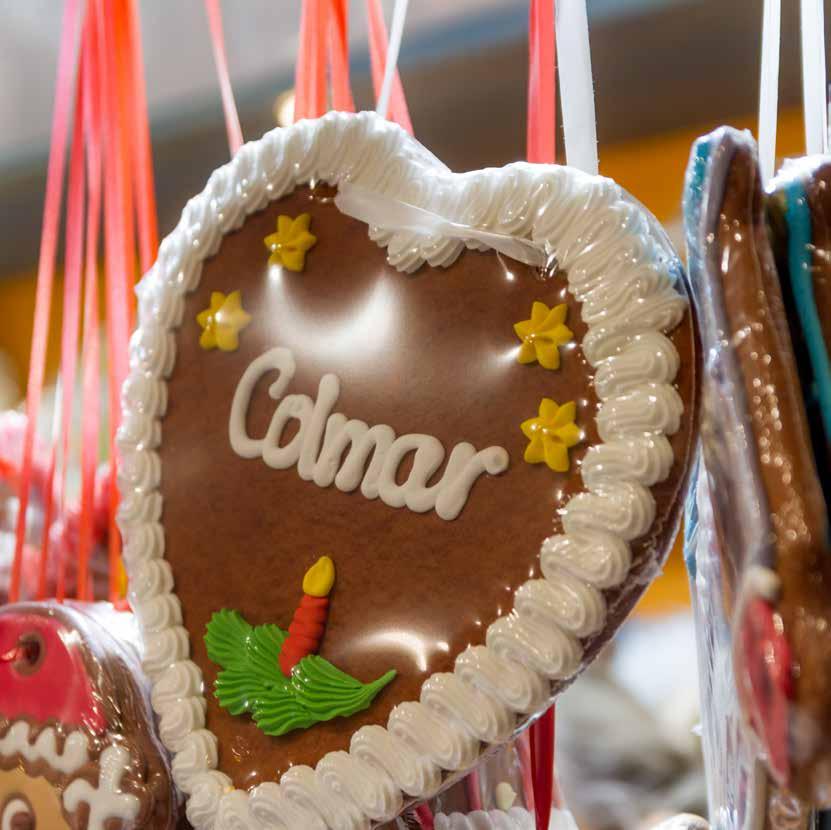 4 Lebkuchen hvor det står Colmar som er en av byene i Alsace-regionen