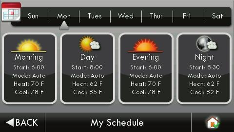 View My Schedule Press a day of the week to view its settings.