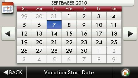 Main Menu Buttons - Vacation/Away Vacation/Away Vacation or pressing the AWAY button, will use temporary, energy saving settings without changing the regular schedule.