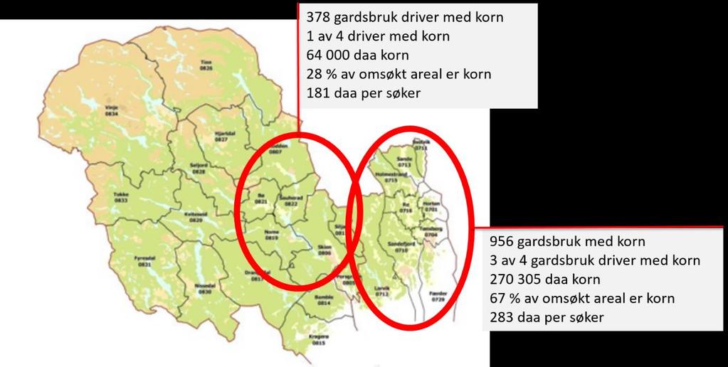 1.1.4 Kornproduksjon i Vestfold og Telemark Vestfold og Telemark er to ulike kornfylker.