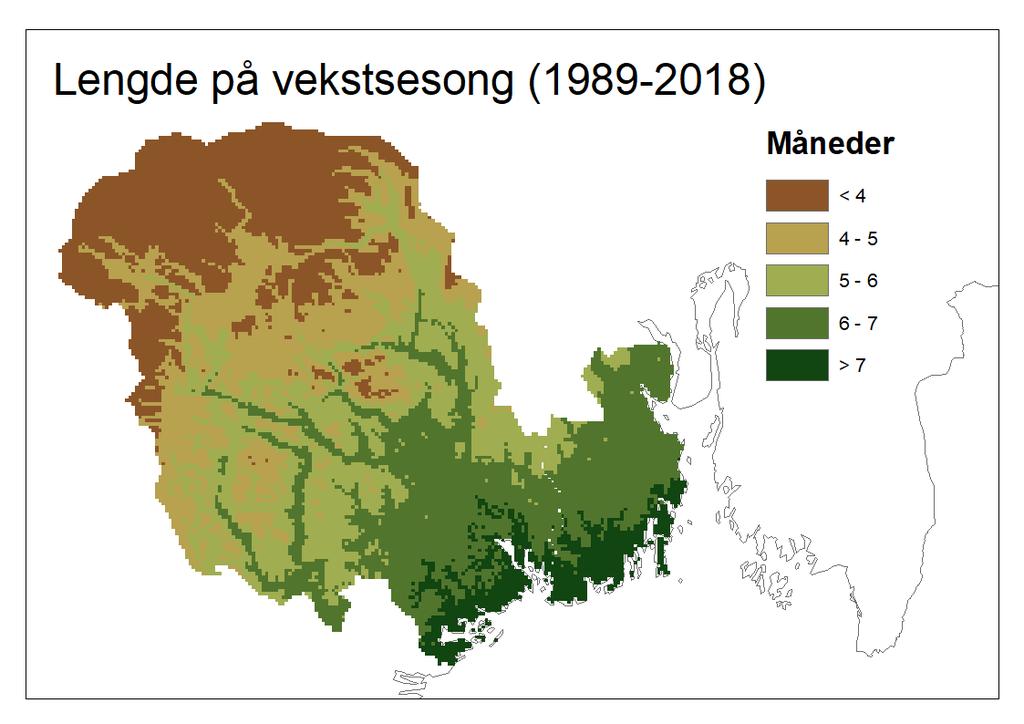 11b. Observert termisk vekstsesong i perioden 1989 2018. Figur 11c.