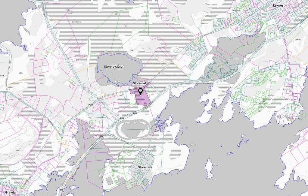 Oversiktskart Planstatus: Planområdet er i dag ikke regulert. I gjeldende kommunedelplan Leknes (plan-id 1860 201201, vedtatt 24.5.