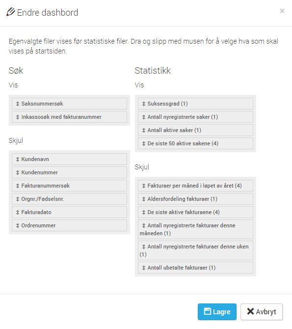 Her kan du velge mellom statistikker på saker og