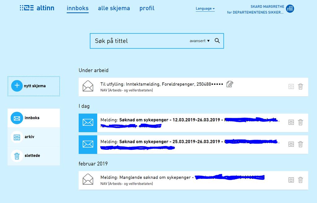 Digital sykemelding - inntektsmelding Altinn pålogginger og tilganger Digitale sykemeldinger går til virksomhetens innboks