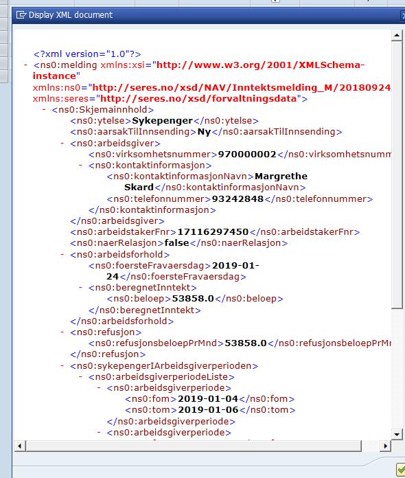 PC00_M20_RMB_PRINT Inntektsmelding XML format Ytelse