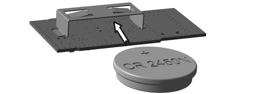 Bilde 4: Sett inn batteriet Skyv batteriet inn i batteriholderen (Bilde 4). Pass på at polariteten blir riktig: Batteriets plusspol må ligge øverst.