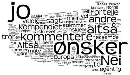 DETTE SA HAN: De mest brukte ordene til Anders Behring Breivik på dag tre, onsdag 18. april, i retten.